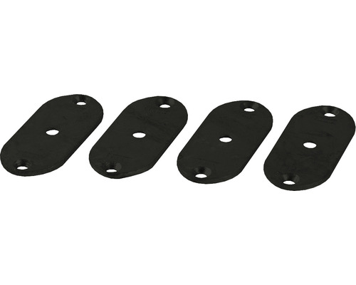 Quatre plaques de fixation ovales noires avec des trous de vis.