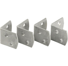 Quatre équerres métalliques avec trous de fixation.