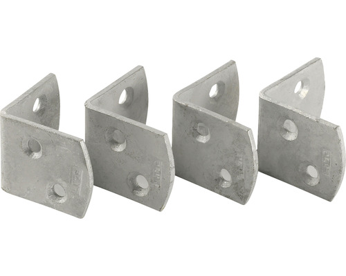Quatre équerres métalliques avec trous de fixation.