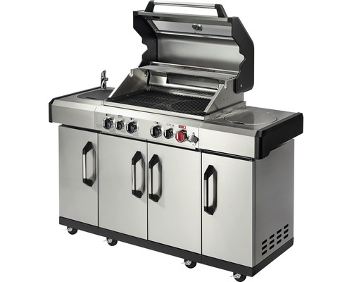 Chariot de grill en acier inoxydable avec évier et meuble bas