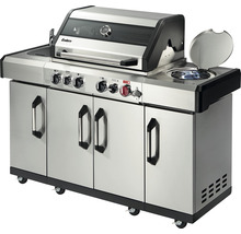 Cuisine de grill avec barbecue à gaz, réchaud latéral et modules d''armoire