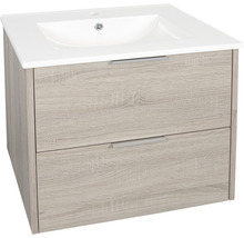 Badmöbel-Set Differnz Bolo 61 x 110 x 46 cm Frontfarbe eiche hell Waschtisch weiß und Spiegel Waschtisch Unterschrank