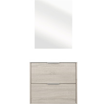 Badmöbel-Set Differnz Bolo 61 x 110 x 46 cm Frontfarbe eiche hell Waschtisch weiß und Spiegel Waschtisch Unterschrank