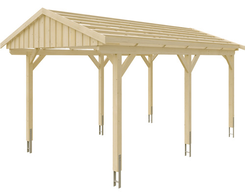 Carport en bois avec poteaux et structure de toit