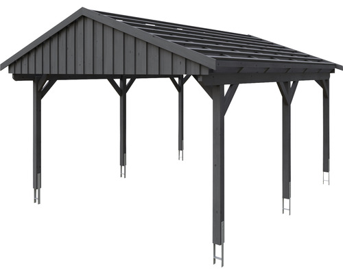 Carport en bois avec toit à deux pentes et poteaux