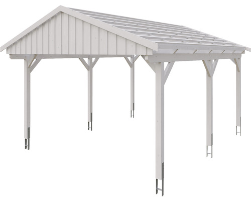 Freistehender, weisser Holzcarport mit Flachdach