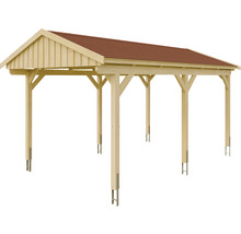 Carport simple SKAN Holz Fichtelberg avec bardeaux rouge 317 x 566 cm naturel