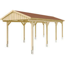 Carport simple SKAN Holz Fichtelberg avec bardeaux rouge 317 x 808 cm naturel