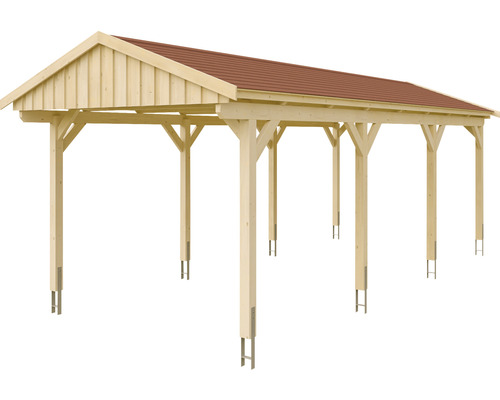 Carport en bois avec toit rouge