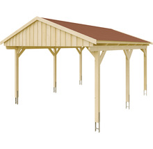 Carport simple SKAN Holz Fichtelberg avec bardeaux rouge 423 x 566 cm naturel