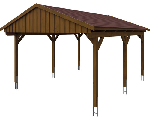 Carport en bois avec toit métallique pour couvrir les véhicules
