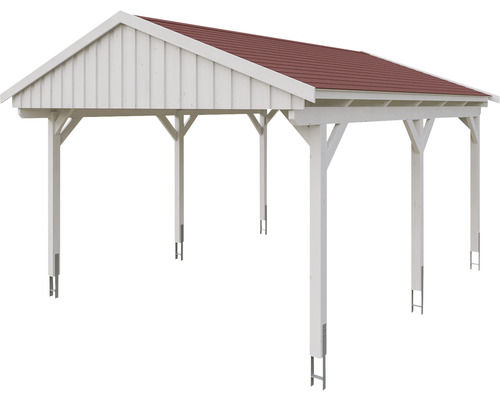 Carport en bois indépendant avec toit rouge