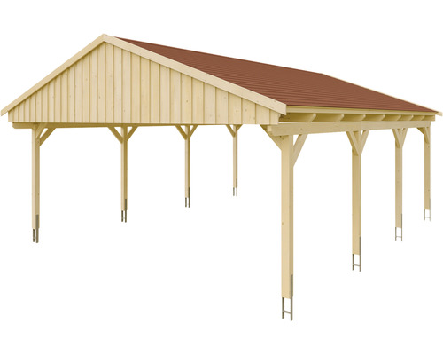 Carport en bois avec toit en tuiles