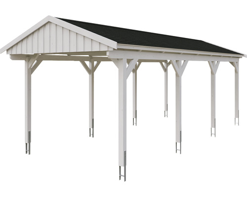 Carport en bois blanc avec toit foncé