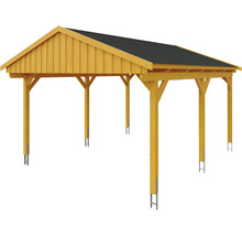 Carport en bois avec toit et fondations de poteaux