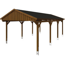 Carport simple SKAN Holz Fichtelberg avec bardeaux noir 423 x 808 cm noyer