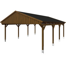 Carport en bois avec toit à deux pans pour abriter des véhicules