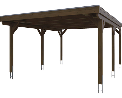 Carport en bois avec six poteaux et toit plat