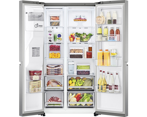 Réfrigérateur américain ouvert avec des aliments