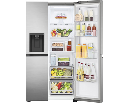 Réfrigérateur combiné américain ouvert avec des aliments