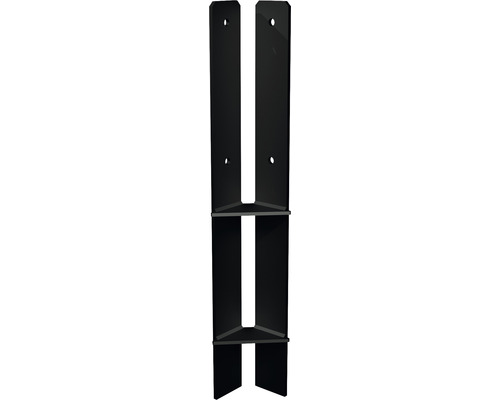 Pied de poteau en H d'angle PLUS à sceller dans du béton pour poteau 9 x 9 cm noir Support de poteau à bétonner avec deux supports