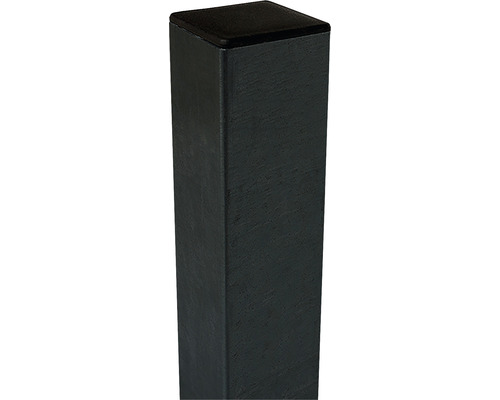 Stahlpfosten PLUS zum Einbetonieren 8 x 8 x 236 cm pulverbeschichtet RAL 7021 grau-schwarz Vierkantrohr aus Metall mit Abschlusskappe