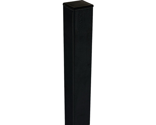 Stahlpfosten PLUS zum Einbetonieren 4,5 x 4,5 x 186 cm pulverbeschichtet RAL 9005 schwarz Pfosten aus Kunststoff mit Abdeckung