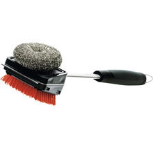 Brosse de barbecue avec laine d''acier et poils pour le nettoyage