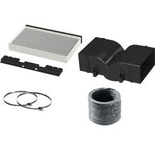 Filter, schwarze Halterung, schwarzer Winkel, zwei Rohrschellen und flexibler Schlauch