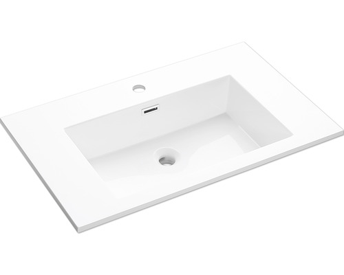 Vasque pour meuble Differnz Industrial 70 cm fonte minérale blanc 36.011.82 Vasque rectangulaire en céramique sanitaire avec trop-plein et trou de robinet