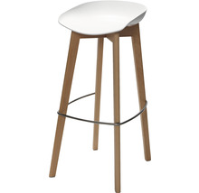 Tabouret de bar avec assise blanche et pieds en bois