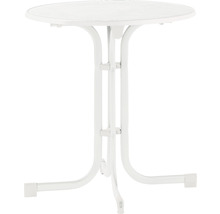 Table de bistrot blanche avec plateau rond et cadre en métal