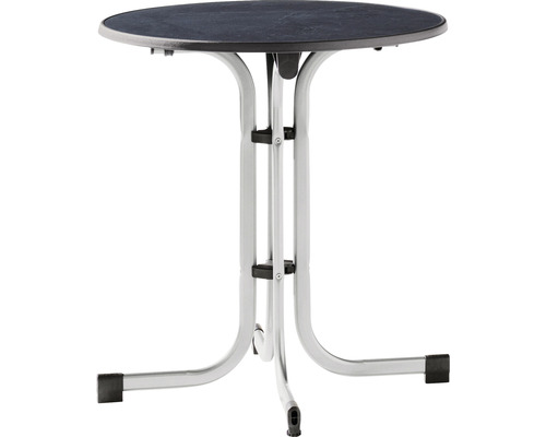 Gartentisch Sieger 207/A 70 cm graphit Gestell aus Stahl in graphit, Gartentischplatte aus Mecalit®-Pro in anthrazit Runder Gartentisch mit Metallgestell