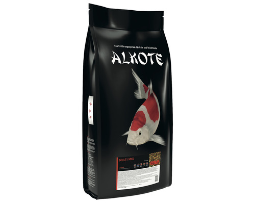 Nourriture pour bassin de jardin ALLCO Alkote Multi Mix 3 mm 9 kg Al-kote Multi Mix Aliments pour Koïs en emballage noir avec image de poisson
