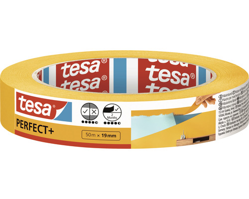 Ruban de masquage pour peintre tesa Perfect+ jaune 50 m x 19 mm Ruban de masquage Tesa Perfect Plus, 50 mètres x 19 millimètres