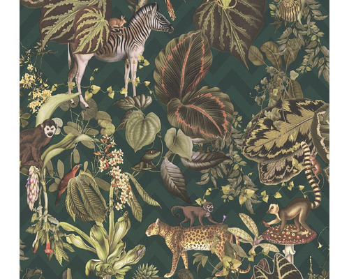 Papier peint intissé 37990-2 Michalsky 4 - Change is good jungle vert Papier peint avec des motifs de jungle avec zèbre, singes, léopard et plantes tropicales
