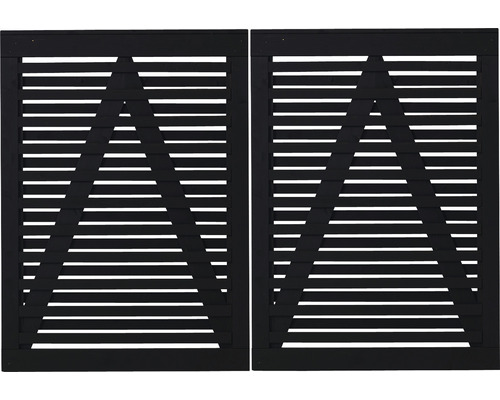 Zwei Fensterläden mit dreieckigem Design und horizontalen Lamellen