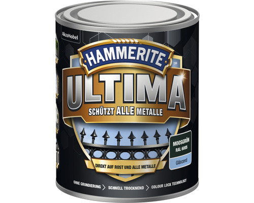 Laque de protection pour métal HAMMERITE Ultima RAL 6005 vert mousse brillant 750 ml