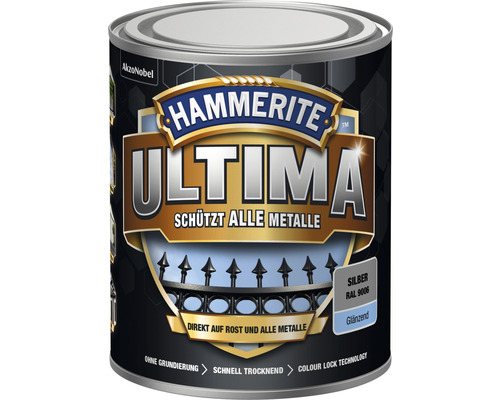Laque de protection pour métal HAMMERITE Ultima ARGENT RAL 9006 argent brillant 750 ml