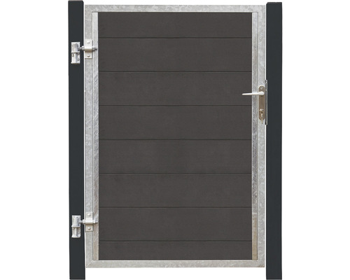 Portail à un vantail PLUS Futura gauche y compris poteaux noir 99 x 145 cm gris ardoise Portillon de jardin avec cadre métallique et remplissages horizontaux