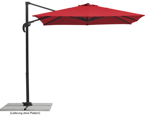 Parasol déporté Schneider Rhodos Junior 230 x 230 cm rouge Parasol excentré rouge avec pied pour le jardin ou la terrasse