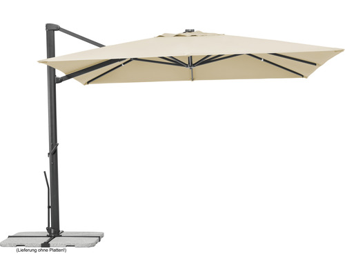 Parasol déporté Schneider Rhodos Smart 300 x 300 cm naturel Parasol déporté avec pied en croix pour le jardin ou la terrasse