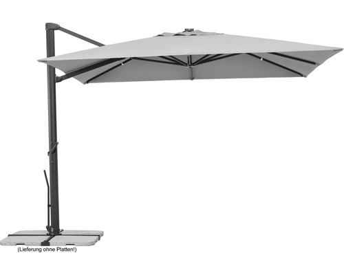 Parasol déporté Schneider Rhodos Smart 300 x 300 cm gris argent Parasol déporté pour le jardin avec pied de parasol