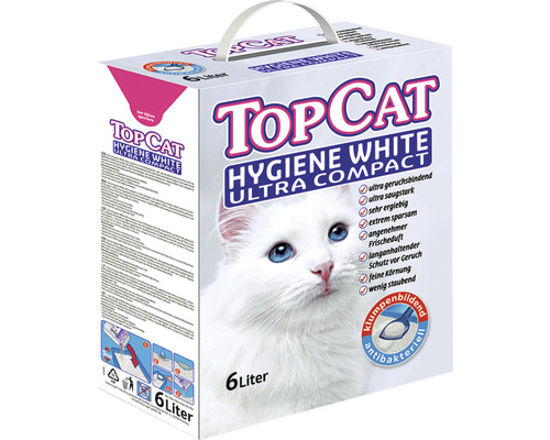 Litière pour chats Top Cat Hygiene White Ultra Compact boules fines 6 l Litière pour chat Topcat Hygiene White Ultra Compact, paquet de 6 litres