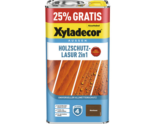 Lasure de protection du bois XYLADECOR noyer 4+1 l (+25%) gratuit