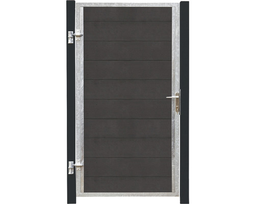 Portail à un vantail PLUS Futura gauche y compris poteaux noir 99 x 180 cm gris ardoise Portillon de jardin avec cadre en métal et panneaux horizontaux