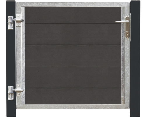 Portail à un vantail PLUS Futura gauche y compris poteaux noir 99 x 91 cm gris ardoise Portillon de jardin avec cadre et serrure