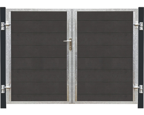 Portail double PLUS Futura gauche y compris poteaux noir 197 x 145 cm gris ardoise Portail double en métal avec remplissage en plastique