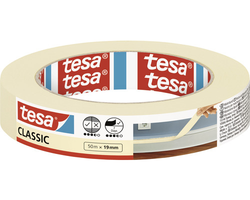 Ruban masquage pour peinture tesa Classic beige 19 mm x 50 m Ruban de masquage Tesa Classic 50 mètres sur 19 millimètres
