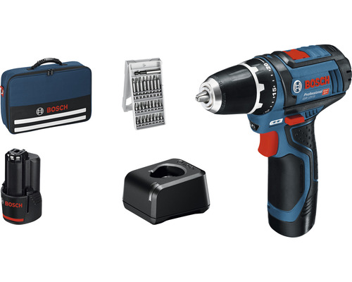 Perceuse-visseuse sans fil Bosch Professional GSR 12V-15, avec 2x batteries (2.0 Ah) et chargeur